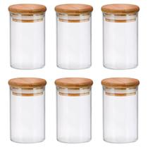 Conjunto Pote Hermético Boro Tampa Bambu 110ml 6 Peças