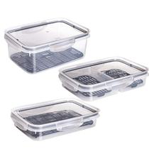 Conjunto Pote Hermético Com Escorredor 3 Peças 2 Divisórias Porta Frios Organize Sua Geladeira