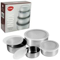Conjunto pote inox redondo tampa de plastico 4 pç