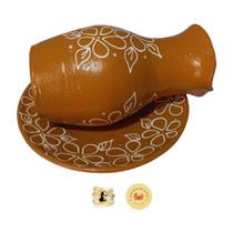 Conjunto Pote +Prato de Barro Forneado Arranjo Funcional 20cm