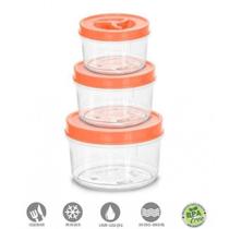 Conjunto Pote Redondo Baixo Pequeno 3pcs Transparente - Tampa Com Rosca - Erca