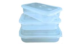 Conjunto pote retangular raso pequeno com 3 Peças - 500 ML Conjunto pote retangular raso pequeno com 3 Peças - 500 ML