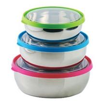 Conjunto Pote Tigelas em Inox Kit 3 Peças Wincy - Tampas Coloridas