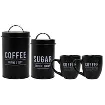 Conjunto Potes De Aço Para Armazenagem + 2 Canecas 300ml Porcelana