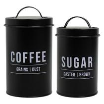 Conjunto Potes De Aço Para Armazenagem Café & Açúcar Com Tampa Manhattan Preto Conjunto Potes De Aço Para Armazenagem Café & Açúcar Com Tampa Manhattan Preto