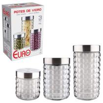 Conjunto Potes de Vidro com Tampa Inox 3 Peças Bubble Euro - Euro Home