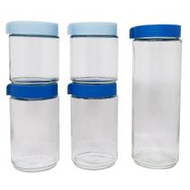 Conjunto Potes De Vidro Empilhável 5 Peças Azul Conjunto Potes De Vidro Empilhável 5 Peças Azul