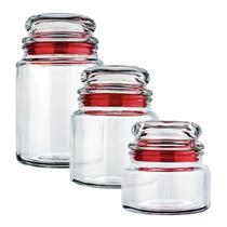 Conjunto Potes de Vidro Multiuso 3 Peças Vermelho Hermético
