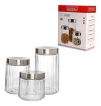 Conjunto Potes De Vidro Redondo Cabane com Tampa Hermética Inox 3 Peças Hauskraft