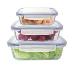 Conjunto Potes Herméticos Retangulares com Trava em Vidro 3 Peças 370m/640ml/1040ml - Vista Home