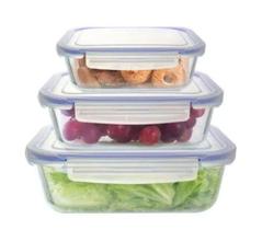 Conjunto Potes Herméticos Retangulares com Trava em Vidro 3 Peças 370m/640ml/1040ml - Vista Home Conjunto Potes Herméticos Retangulares com Trava em Vidro 3 Peças 370m/640ml/1040ml - Vista Home