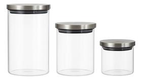 Conjunto Potes Herméticos Vidro 3un Tampa Inox Belo Vidro Conjunto Potes Herméticos Vidro 3un Tampa Inox Belo Vidro