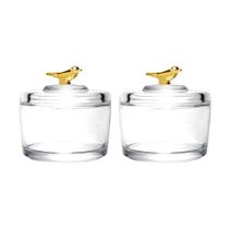 Conjunto Potes Potiche De Cristal Bird Dourado 8cm 2 Peças Conjunto Potes Potiche De Cristal Bird Dourado 8cm 2 Peças