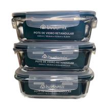Conjunto Potes Retangular Hermético 640ml Microondas Vidro Resistente A Variações De Temperatura Marmita Pote Freezer Conjunto Potes Retangular Hermético 640ml Microondas Vidro Resistente A Variações De Temperatura Marmita Pote Freezer
