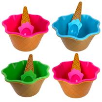 Conjunto Potes Sorvete 4 Tigelas Colher Formato Casquinha