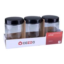 Conjunto Potes Vidro com 3 Unidades 1200ml Cazza Preto Conjunto Potes Vidro com 3 Unidades 1200ml Cazza Preto