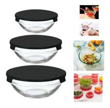 Conjunto Potes Vidro Hermético Kit 3 Tigelas Bowls Com Tampa - DOLCE HOME