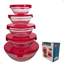 Conjunto Potes Vidro Hermético Tigelas Com Tampa Kit 5 Bowls