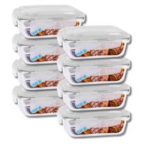 Conjunto Potes Vidro Tampa Hermetico 1040ml Marmitas Fitness 8 UN