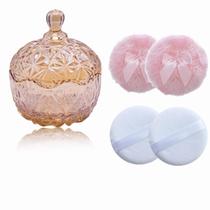 Conjunto Powder Puff Qopoto, 5 peças com recipiente de cristal âmbar