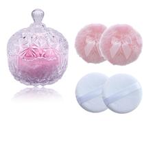 Conjunto Powder Puff Qopoto, 5 peças com recipiente de cristal