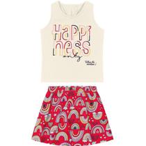 Conjunto ppa happiness off white 3 sem manga, com decote careca E estampa localizada