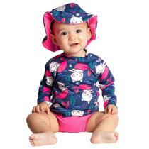 Conjunto Praia Bebê e Infantil Proteção UV com Chapéu Gatinha Sereia Pink Neon Diju