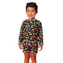 Conjunto Praia Bebê e Infantil Proteção UV Dinossauros Preto Everly