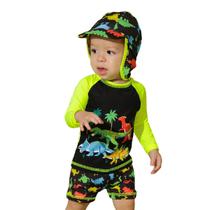 Conjunto Praia Bebê Proteção UV Dinossauros Preto Everly Conjunto Praia Bebê Proteção UV Dinossauros Preto Everly