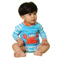 Conjunto Praia Bebê Proteção UV Siri Listrado Azul Everly