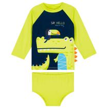 Conjunto Praia Bebê Proteção UV50+ Jacaré Amarelo Neon Kamylus