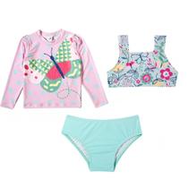 Conjunto Praia Camiseta e Biquíni Cropped Floral Verde Água Tip Top Conjunto Praia Camiseta e Biquíni Cropped Floral Verde Água Tip Top