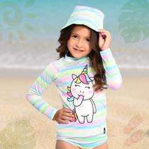 Conjunto Praia Infantil Menina Proteção UV FPS 50+ Unicornio Blusa Manga Longa Tanga Marujos e Sereias 144