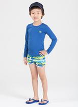 Conjunto Praia Infantil Menino Azul Royal Camiseta Manga Longa e Sunga Aventura Submarina