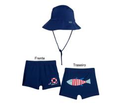 Conjunto Praia Infantil Menino Chapéu e Sunga Boxer Uv50+ Tip top Boné Piscina Masculino Bk83