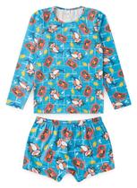 Conjunto Praia Infantil Menino Hawaii Manga Longa Proteção UV 50+ Tubarão