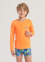 Conjunto Praia Infantil Menino Laranja Camiseta Manga Longa e Sunga Prancha de Surf