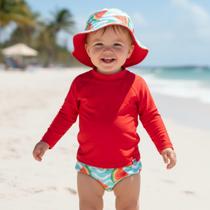 Conjunto Praia Infantil Menino Menina Com Chapéu Dupla Face