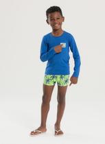 Conjunto Praia Infantil Menino Royal Camiseta Manga Longa e Sunga Palmeira Tropical