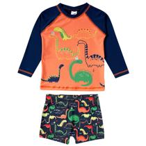 Conjunto Praia Infantil Proteção UV 50+ Dinossauros Marinho Tip Top