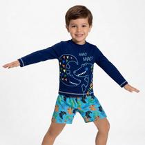 Conjunto Praia Infantil Proteção UV 50+ Jacaré Geométrico Marinho Tip Top