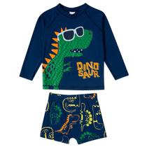 Conjunto Praia Infantil Proteção UV Dino Marinho Claro Tip Top