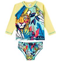 Conjunto Praia Infantil Proteção UV Onça Tropical Verde Flúor Tip Top