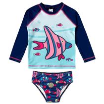 Conjunto Praia Infantil Proteção UV Peixes Marinho Tip Top