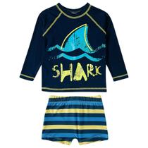 Conjunto Praia Infantil Proteção UV Tubarão Colorido Marinho Tip Top