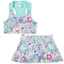 Conjunto praia top e short saia verde água jardim Tip Top UV50+ Conjunto praia top e short saia verde água jardim Tip Top UV50+