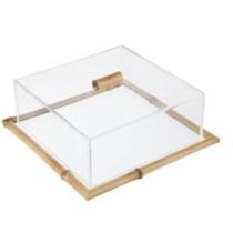 Conjunto Prancha de Vidro e Bambu Quadrada com Tampa em Acrílico G