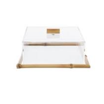 Conjunto Prancha de Vidro e Bambu Quadrada com Tampa em Acrílico P Conjunto Prancha de Vidro e Bambu Quadrada com Tampa em Acrílico P