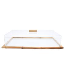 Conjunto Prancha de vidro e Bambu Retangular com Tampa em Acrílico G