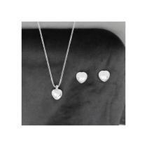 Conjunto Prata 925 Colar e Brincos de Coração Delicados Beleza Feminino Semi Jóias Conjunto Prata 925 Colar e Brincos de Coração Delicados Beleza Feminino Semi Jóias